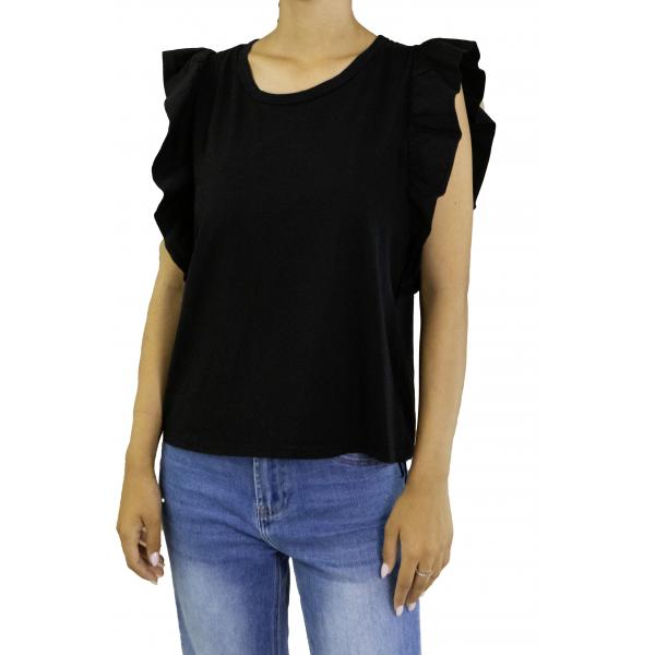 T shirt con volant tinta unita 